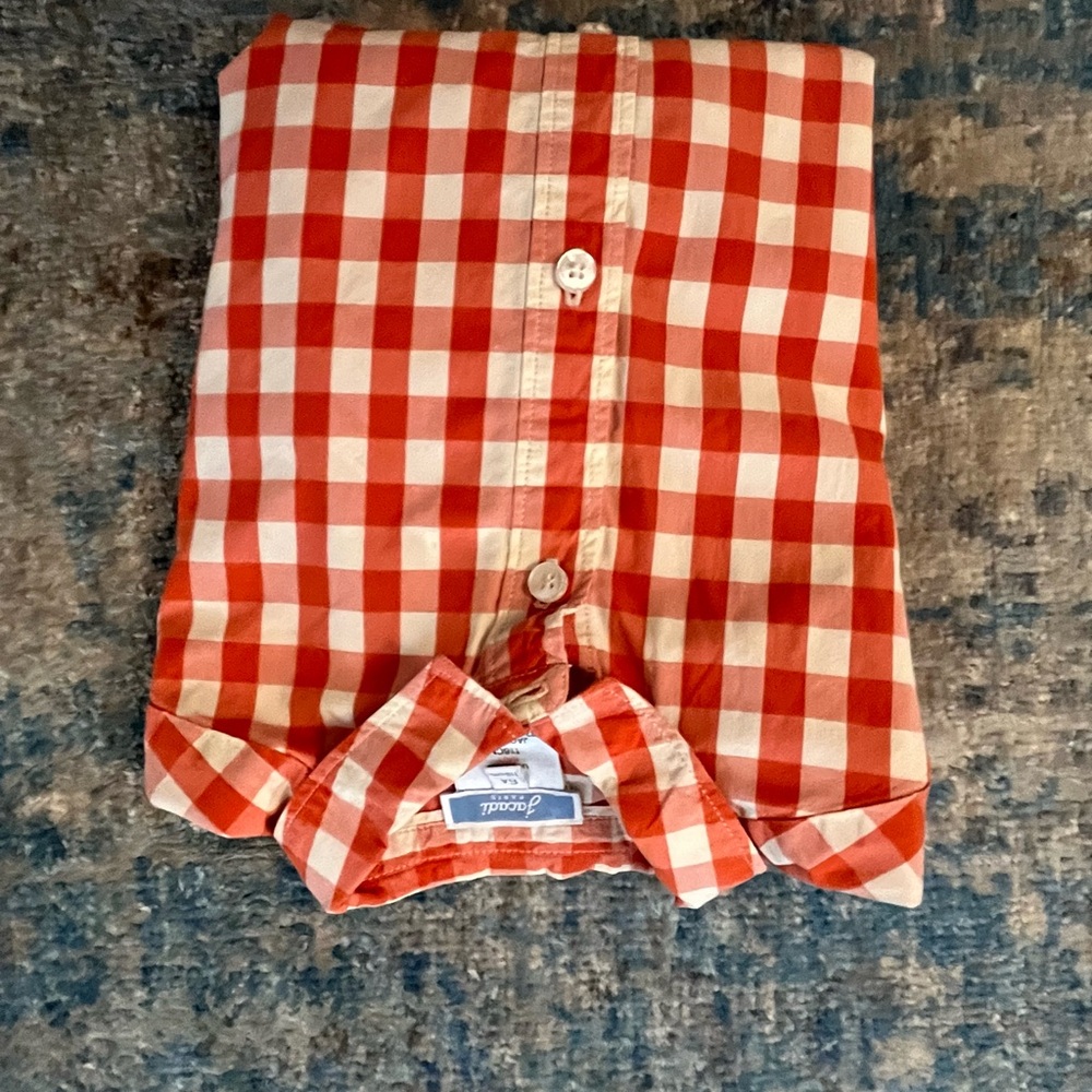 Jacadi Paris Orange and White Checkered Shirt size 6A
